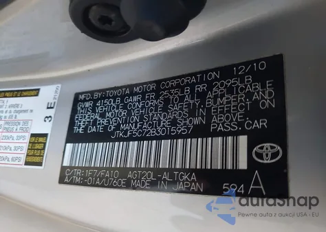 2011 Scion Tc from USA, damaged, VIN JTKJF5C72B3015957